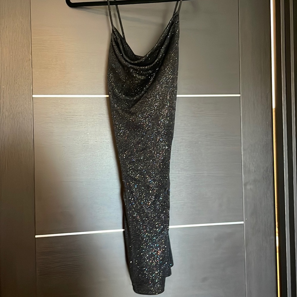 Black glitter bodycon dress.